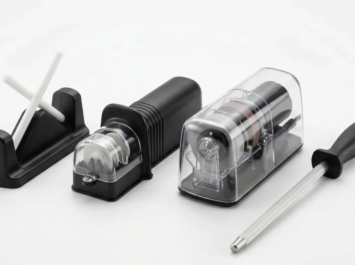 4種類のシャープナーを白背景に横一列に並べた比較写真