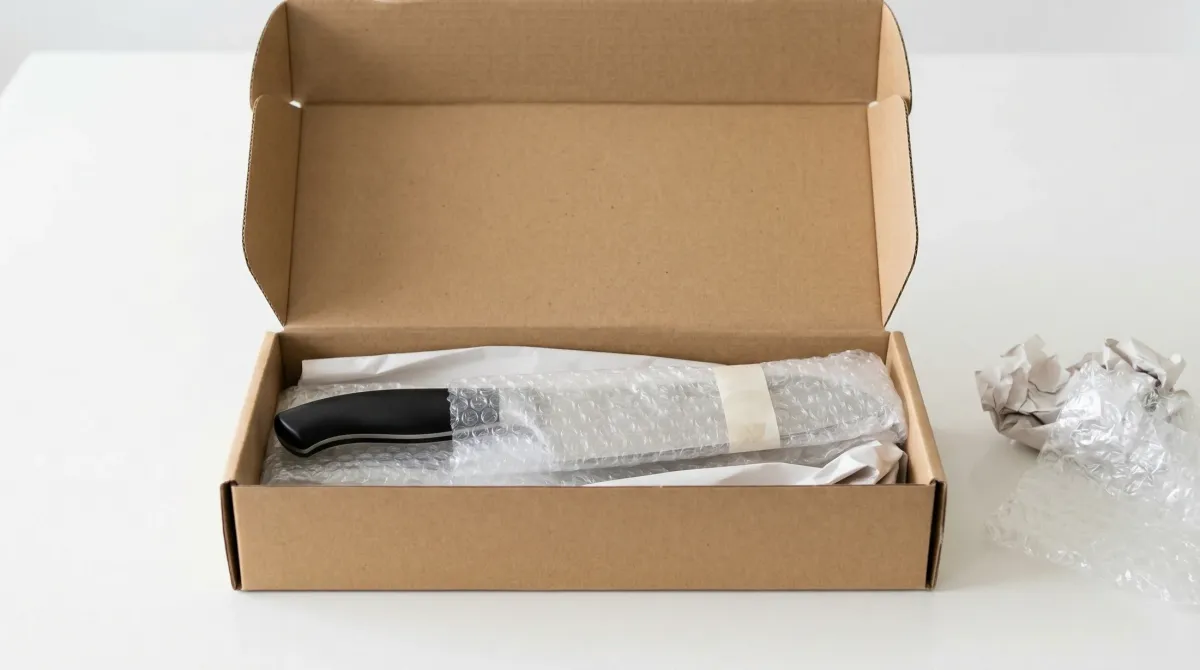 段ボールに梱包された包丁の宅配サービスイメージ