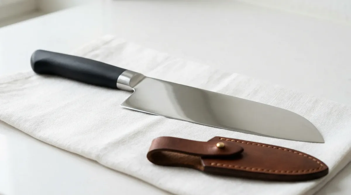 研ぎ上がったピカピカの包丁と革ケース
