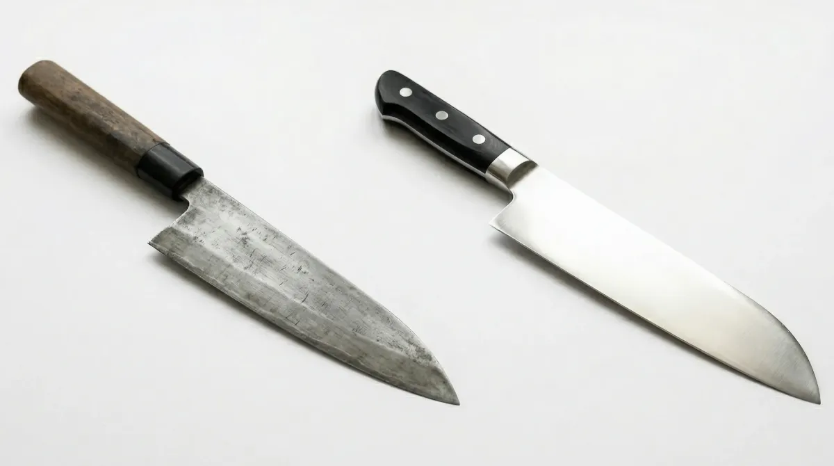 鋼の和包丁とステンレス三徳包丁の比較