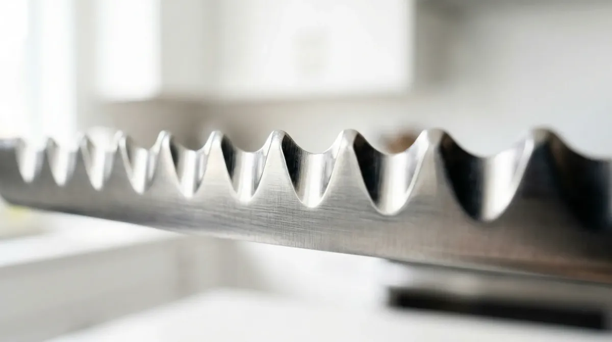 パン切り包丁の波刃セレーションを極端にクローズアップした接写