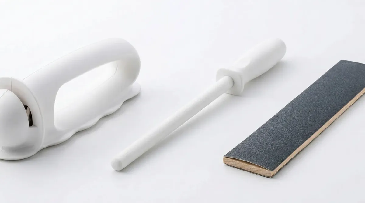 パン切り包丁用の3種類の研ぎ器（シャープナー・スティック・耐水ペーパー）の比較