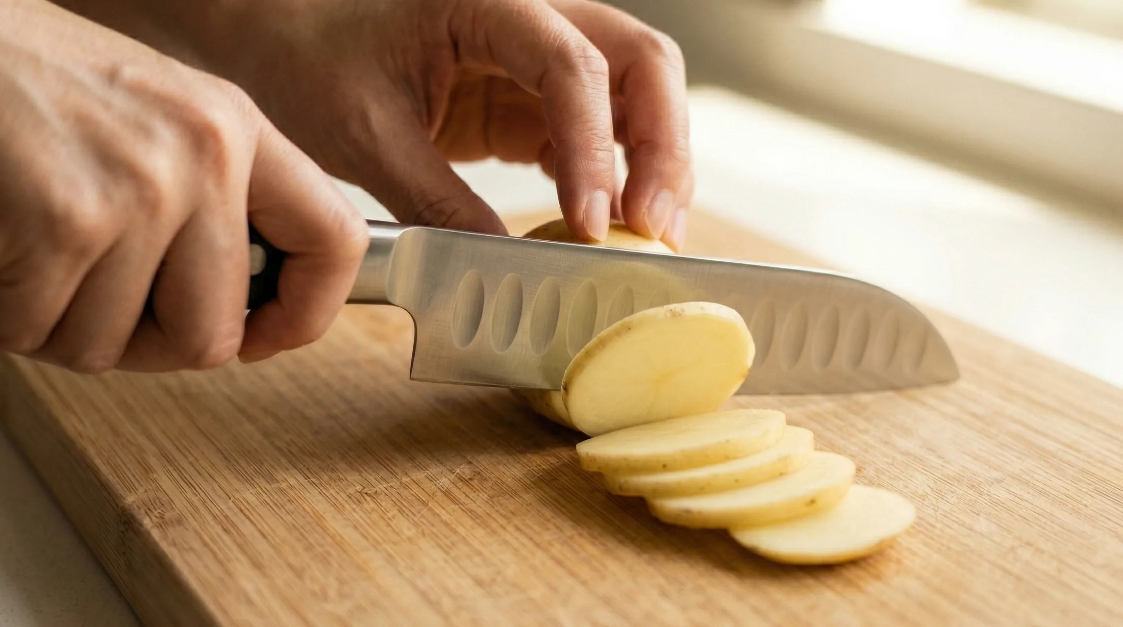 ディンプル加工で食材がくっつかないじゃがいものスライス