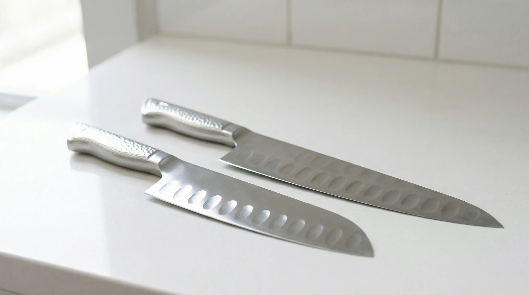 オールステンレス一体型のグレステンMシリーズ牛刀と三徳