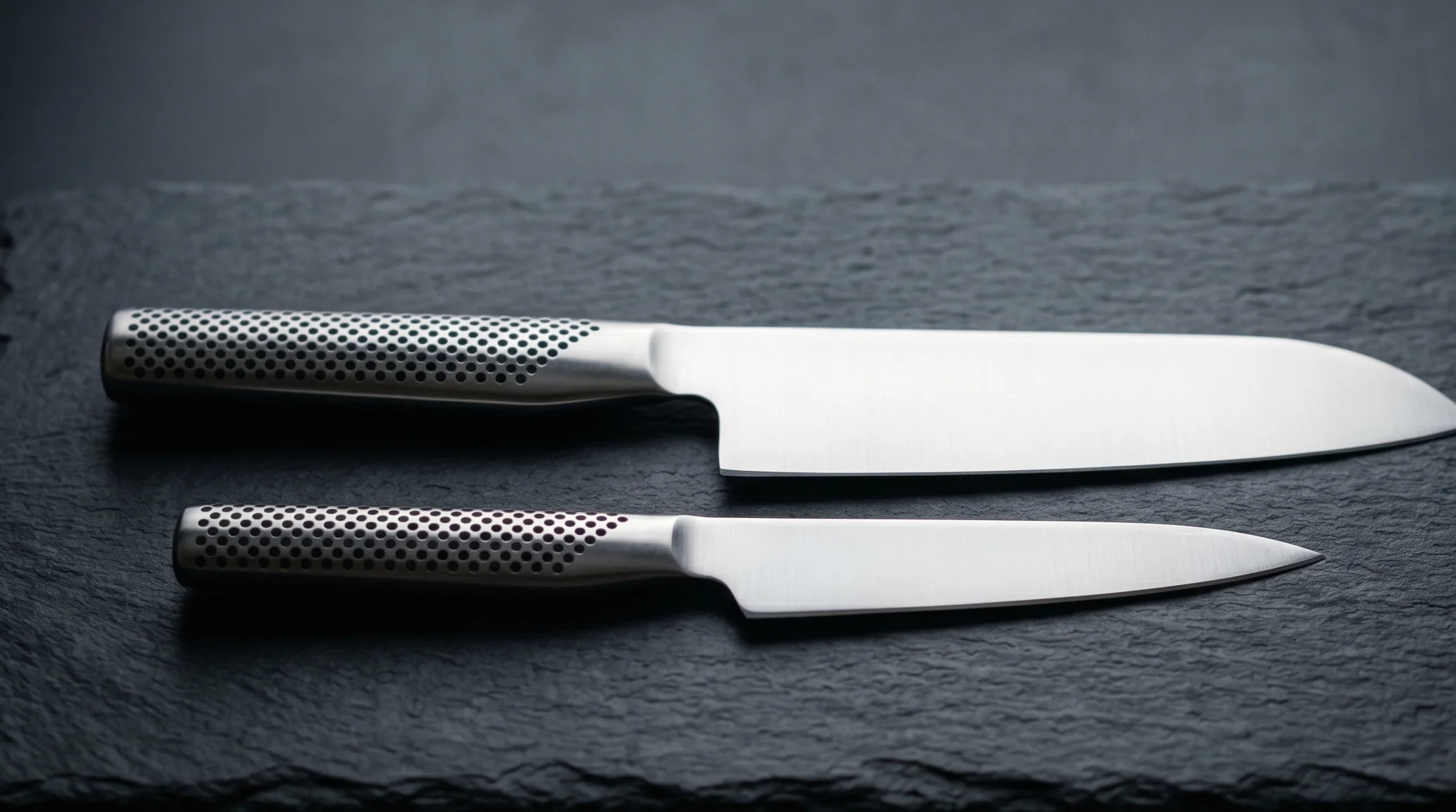 グローバル包丁のステンレス一体成型の美しさを示すイメージ