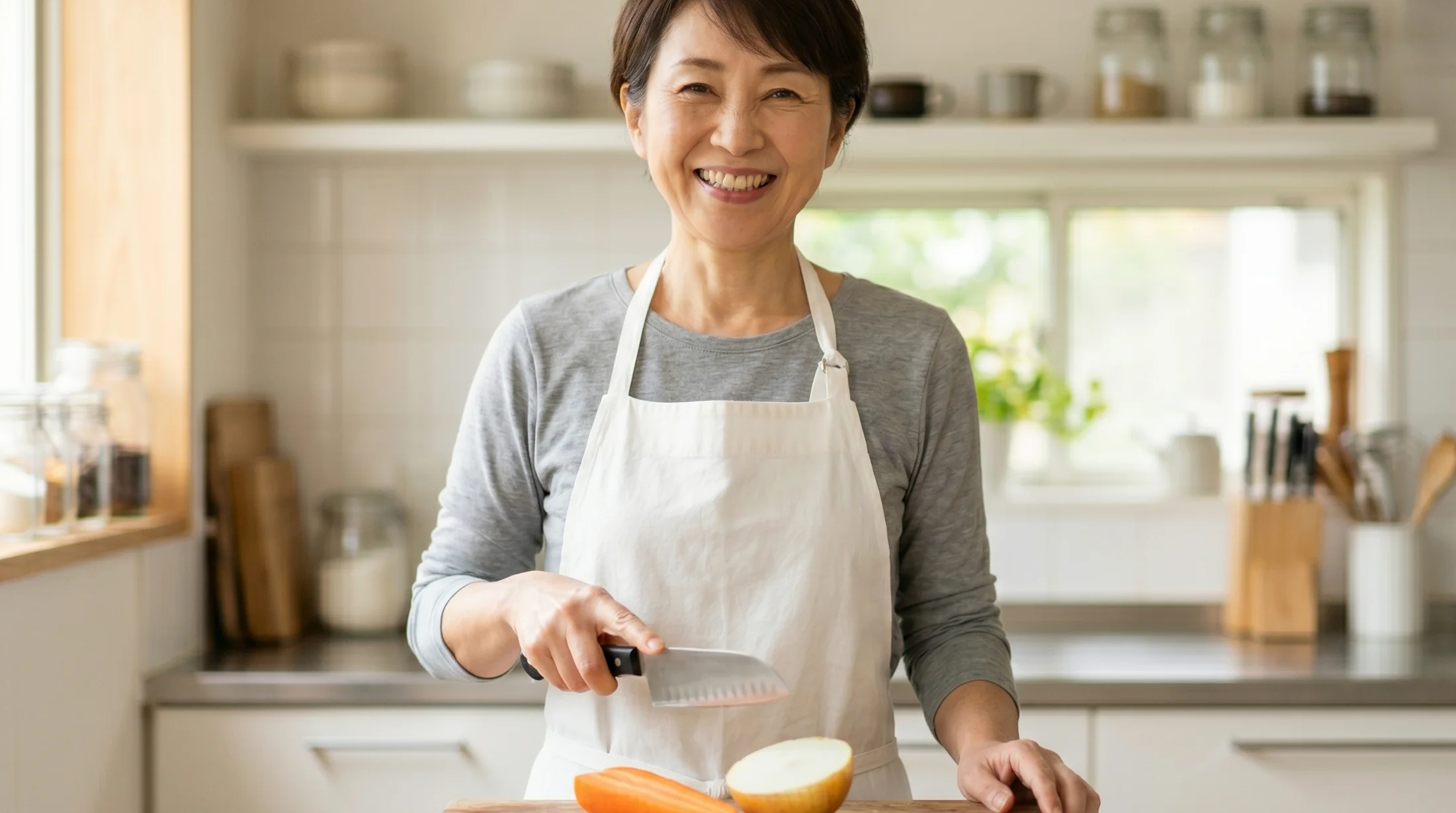 母の日に包丁をプレゼントしたお母さんが笑顔になるイメージ