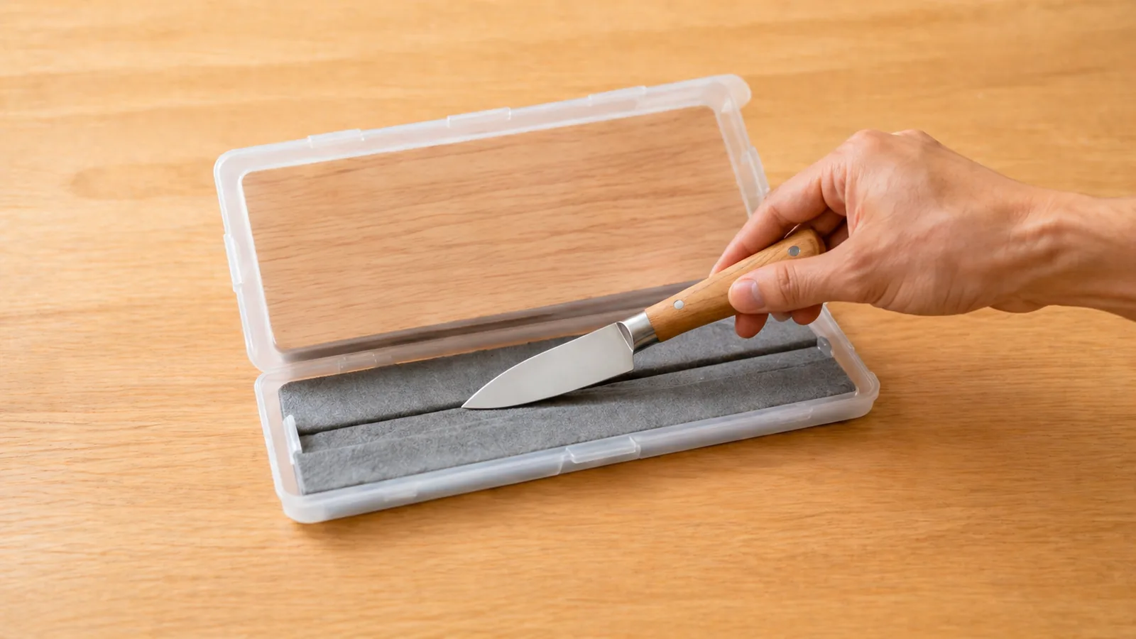 セリアのモンターニュ「まな板にもなる包丁ケース」を開いた状態のイメージ