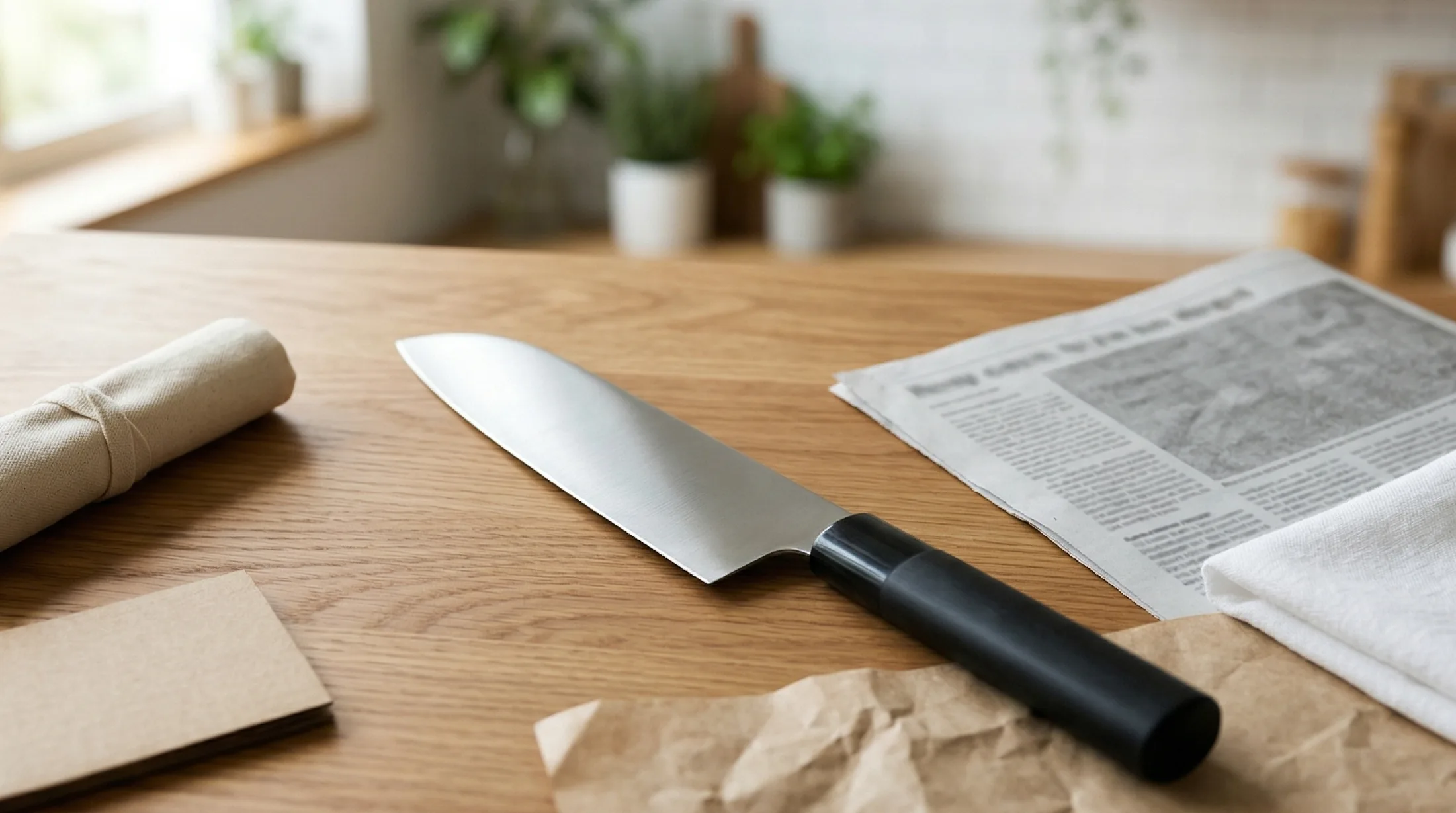 包丁ケースの代用品10選を新聞紙やタオルで作る様子