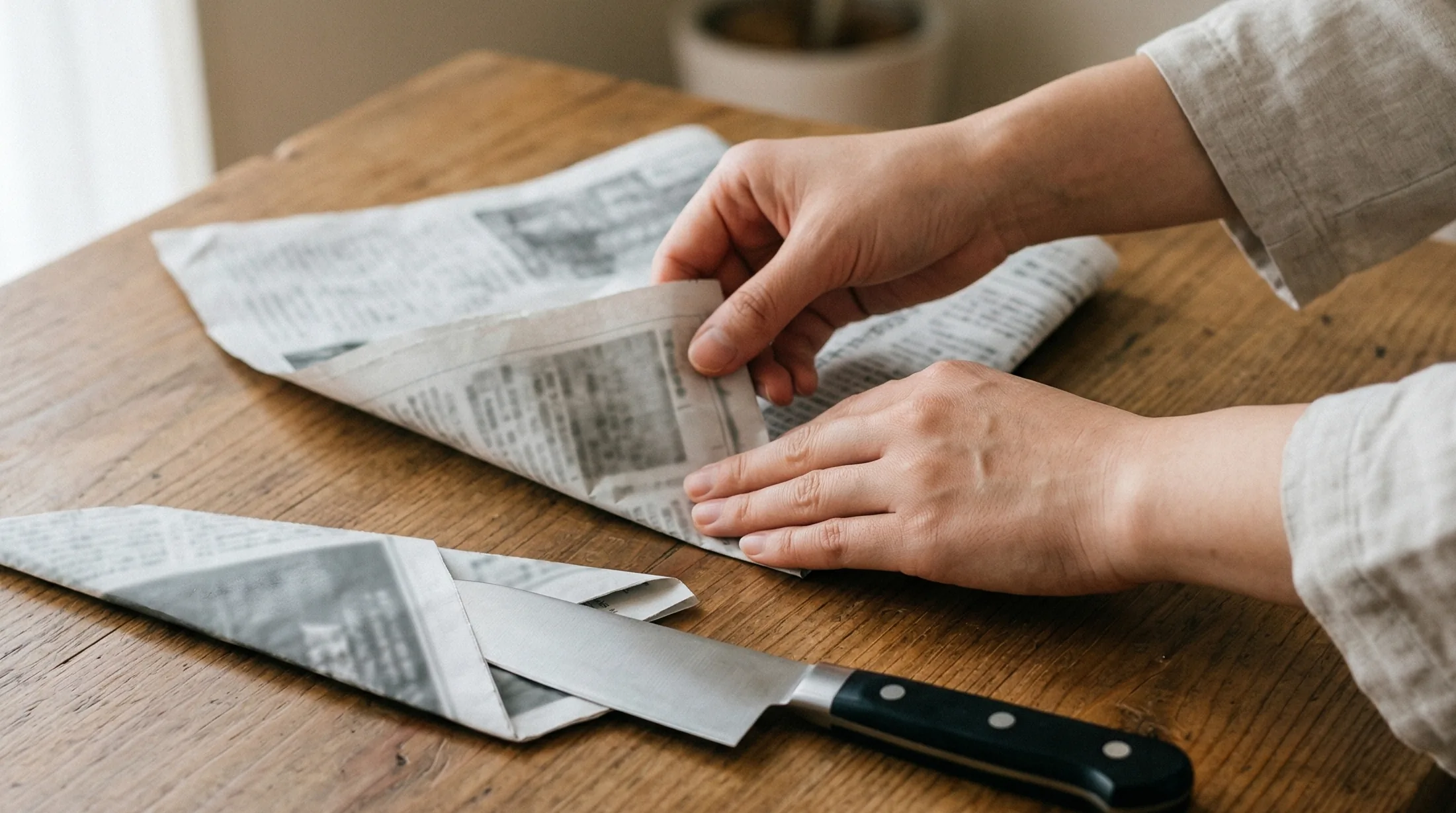 新聞紙で作る包丁の紙鞘