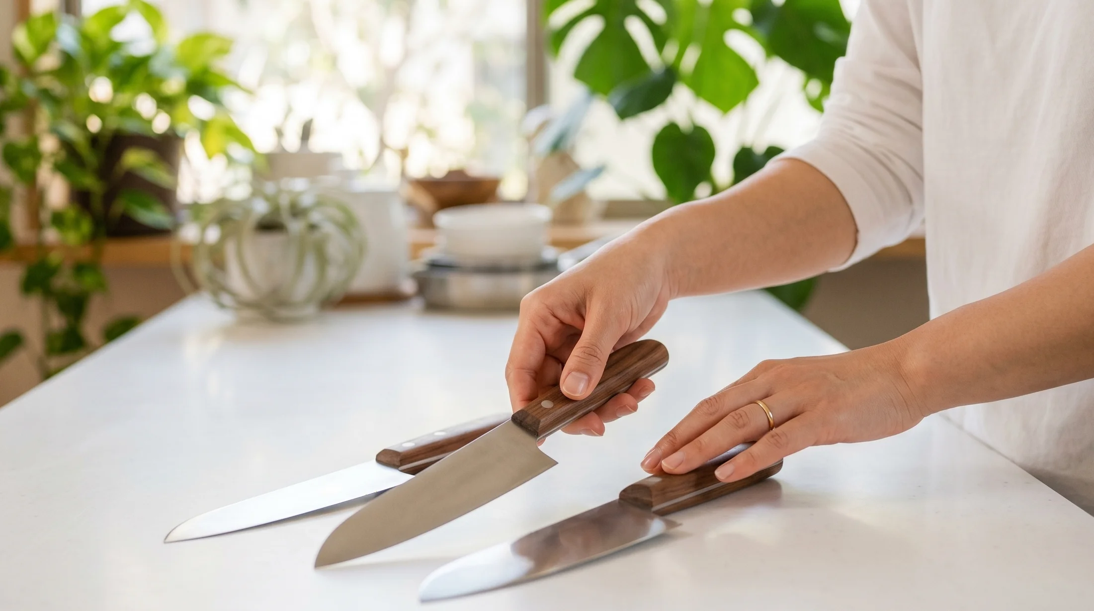 家庭用包丁を価格別に比較するキッチンシーン