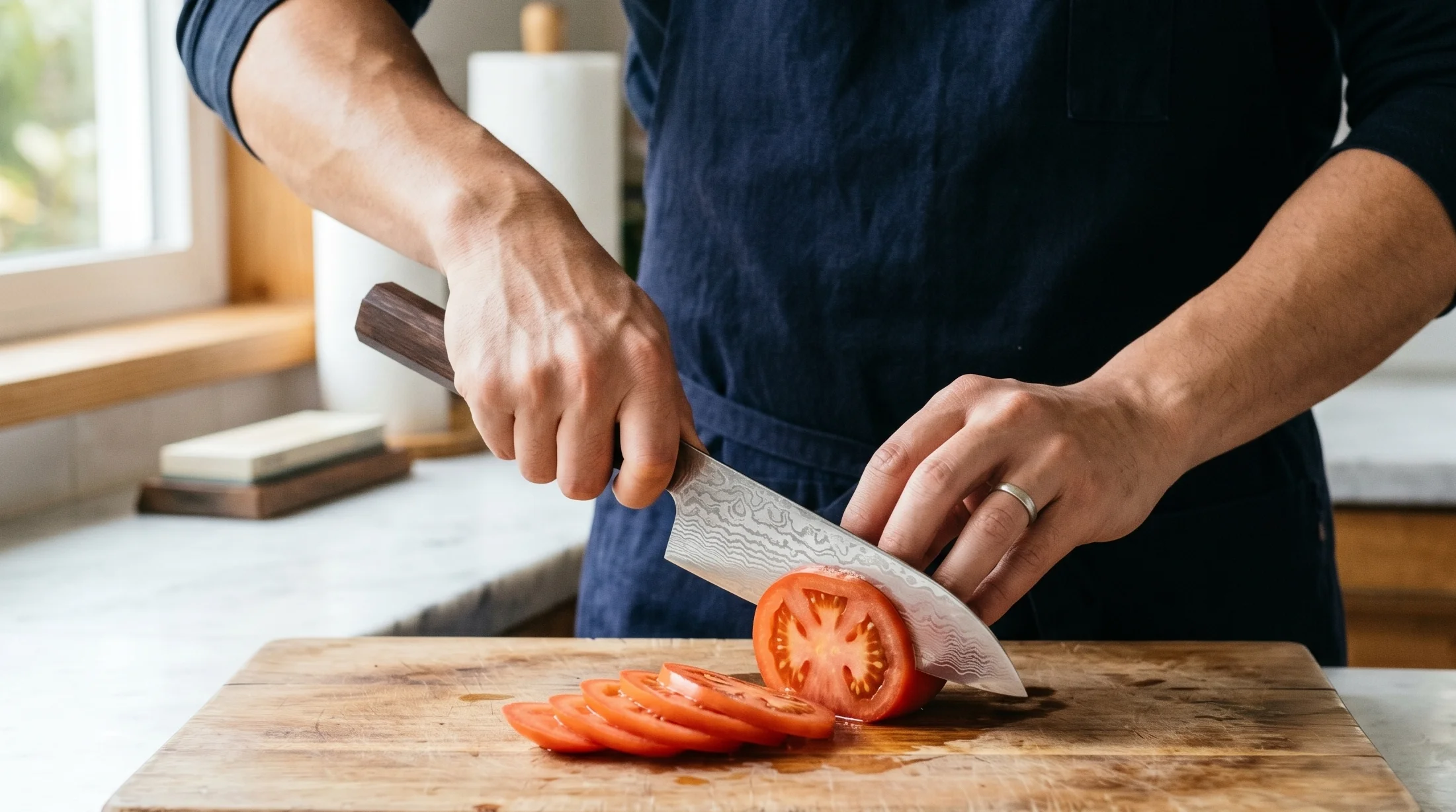 趣味で本格的な家庭用包丁を選ぶ人のキッチン