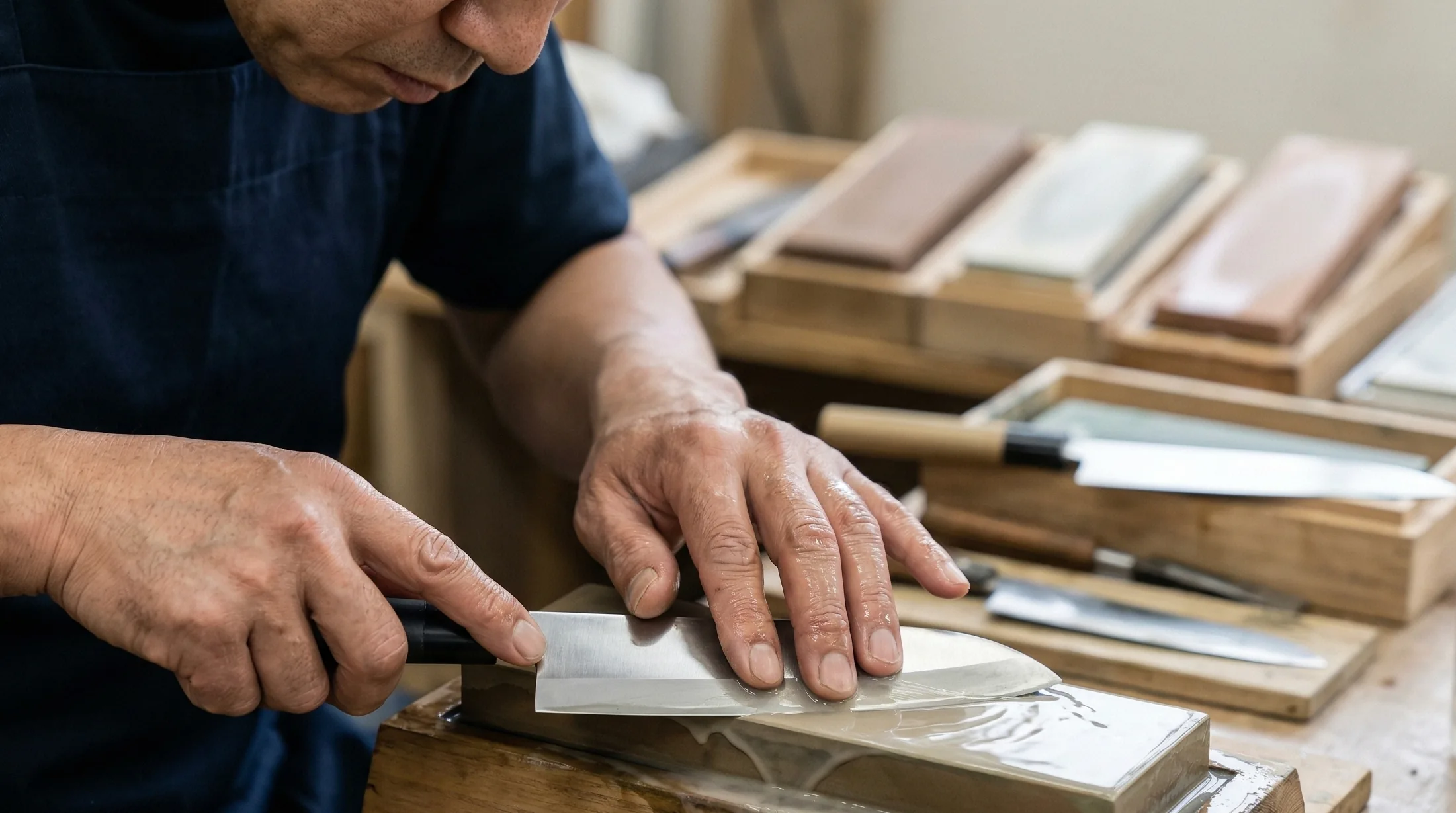 貝印マイスターが在籍するジョイフル本田の包丁研ぎサービス受付風景