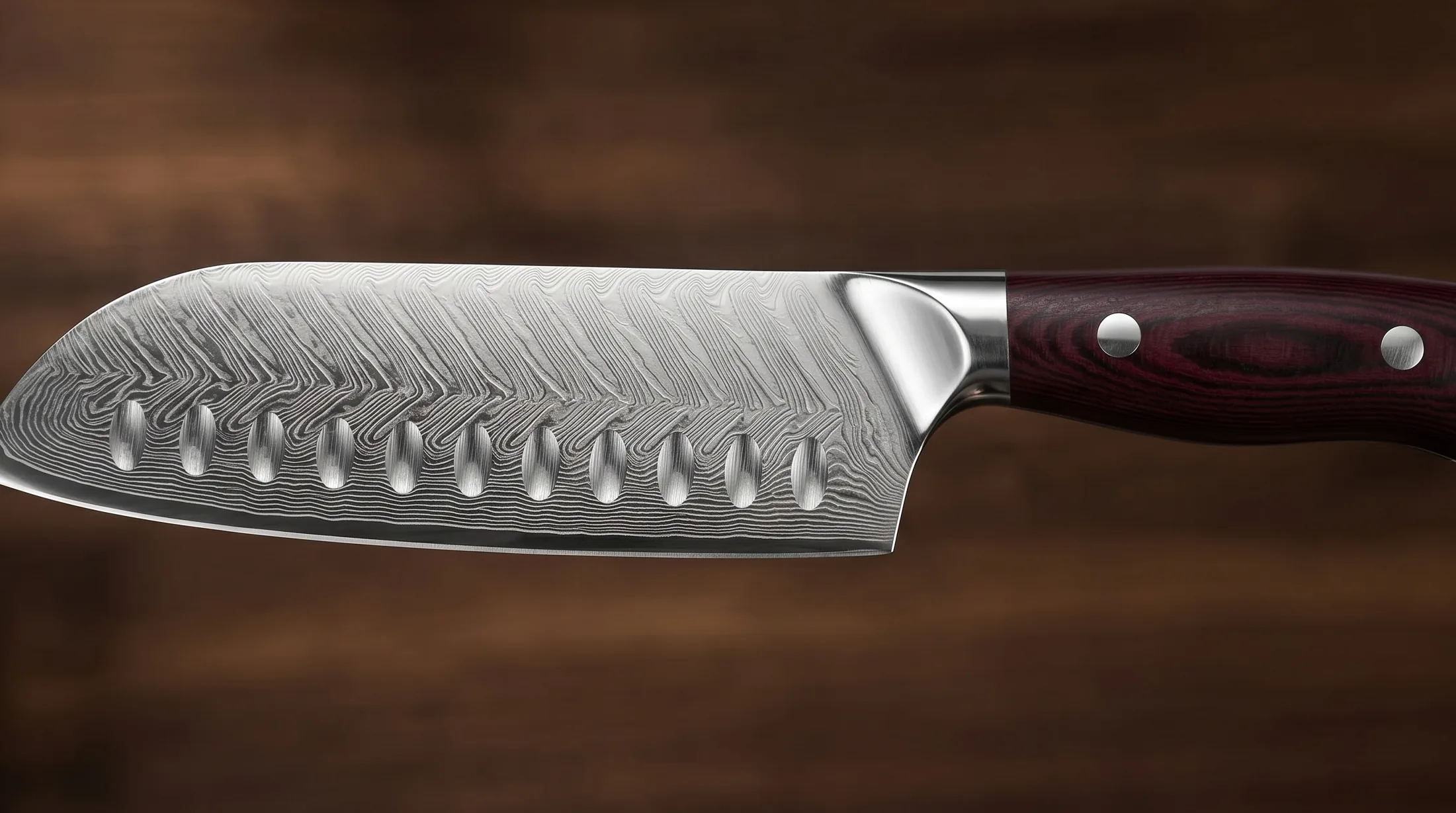 PAUDIN包丁の刃に浮かぶダマスカス模様のアップ