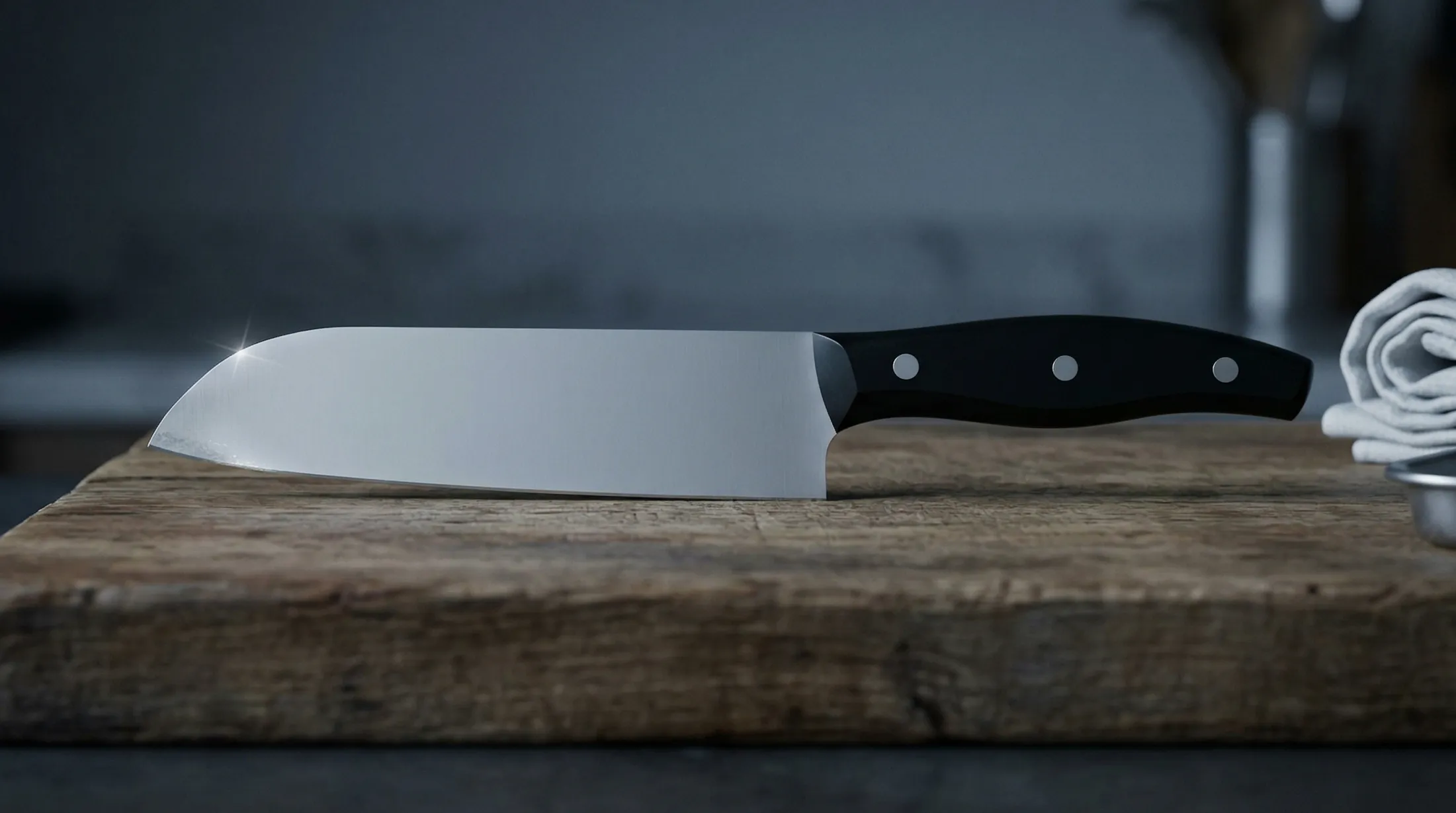 薄暗いキッチンに置かれたツヴィリング包丁